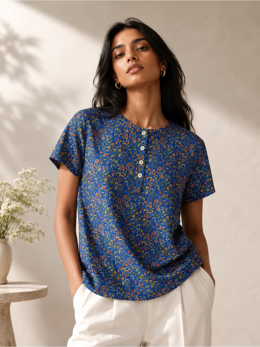 A.P.C. Spring Summer 2018 Tropical Floral Bird Print Relaxed Blouse Blue Crew Sm - Picture 1 of 11